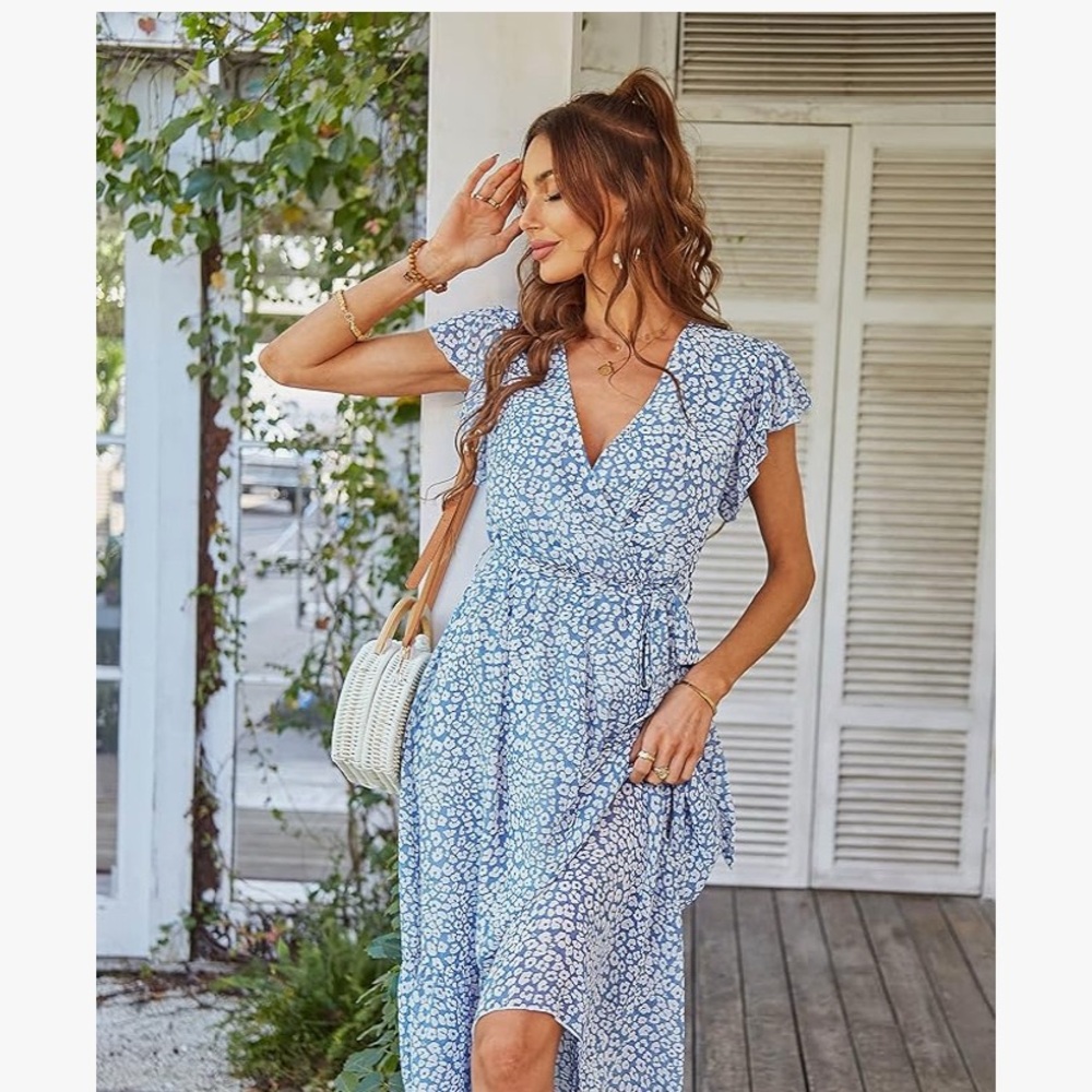 Chic Blue Floral Midi Dress